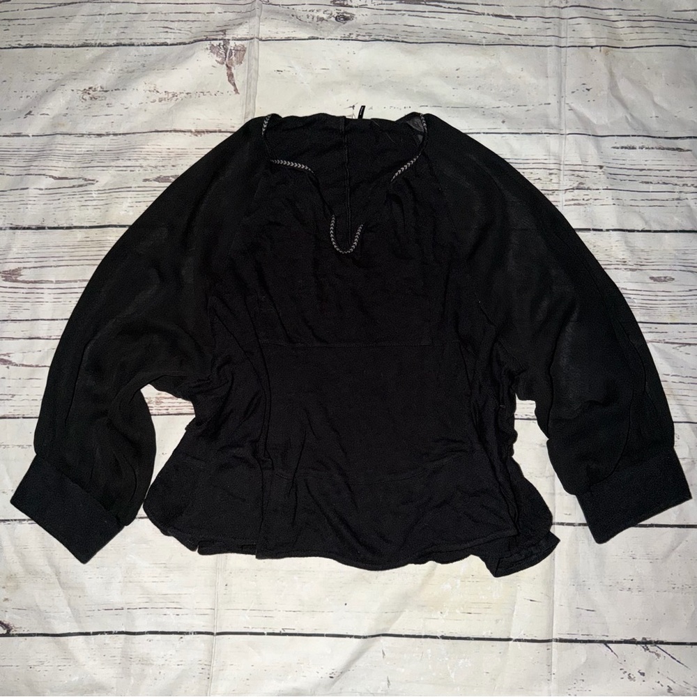 Anthropologie Akemi + Kin Fenn Dolman Peasant Top S Black Swing Embroidered Neck
